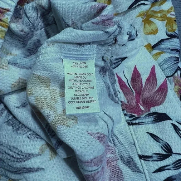 Per Se Tropical Floral Print Linen Shorts Stretch Waist Drawstring Tie Large - Picture 7 of 9